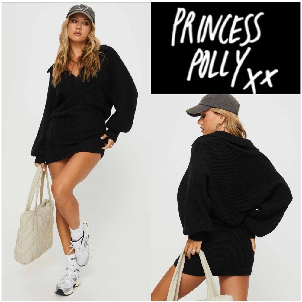 Princess Polly Thorelle Sweater Mini Dress Black. Size S/M